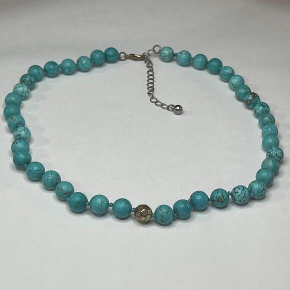 necklace turquoise colored dyed stone simple beads beaded boho trendy - Picture 7 of 8
